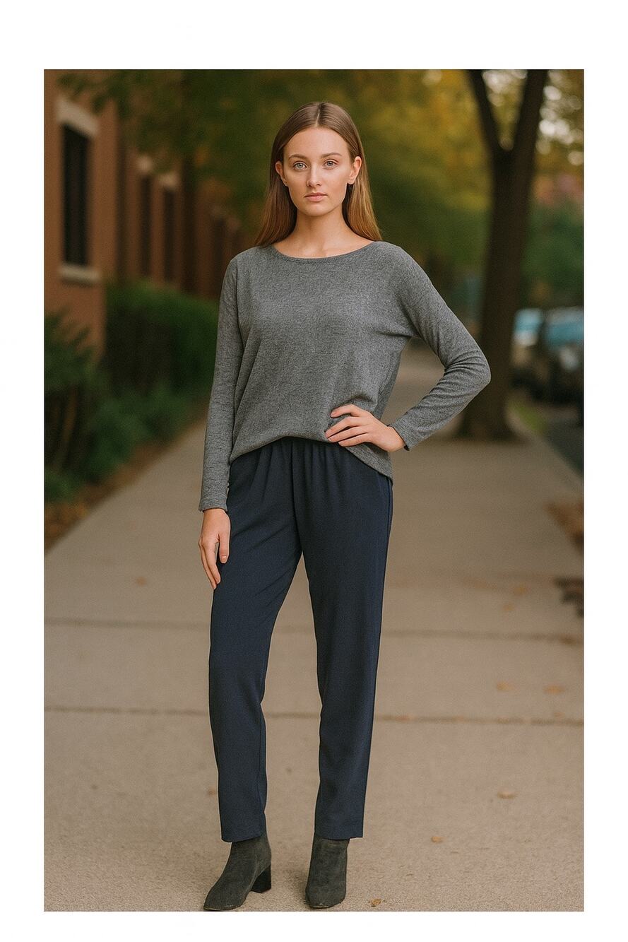 NWT Eileen Fisher Silk Georgette Crepe Slouchy Ankle Pants Navy Blue L